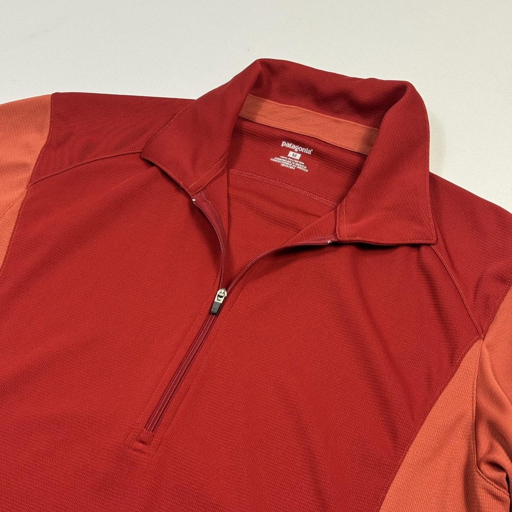 Patagonia Polo Shirt Mens Medium Red Colorblock 1/4 Zip‎ Performance Hiking